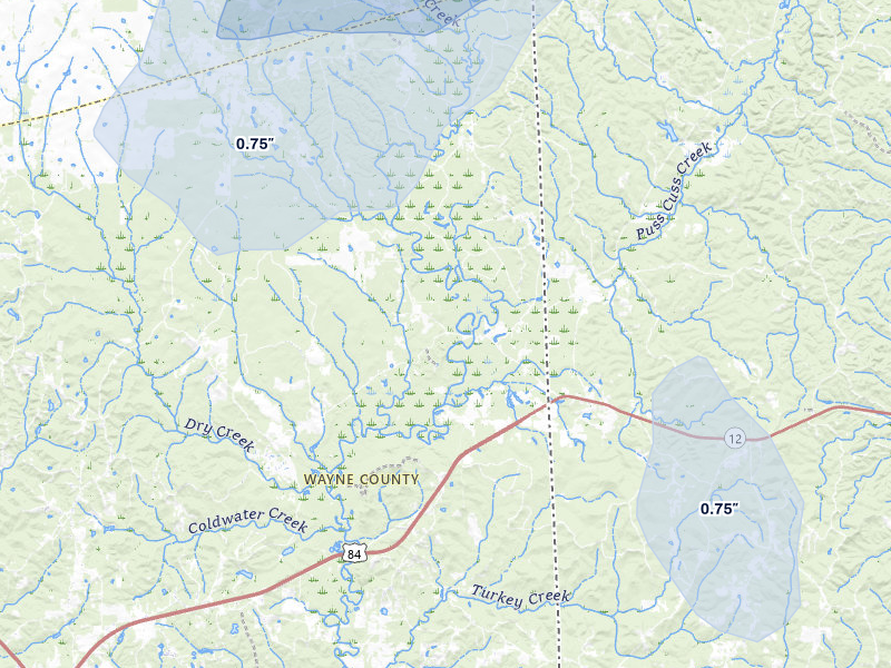 NEXRAD radar-signature map of the hail storm over Waynesboro, MS on Aug 20, 2026
