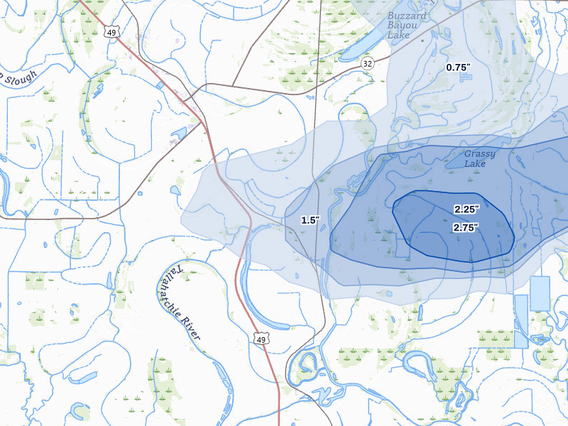 NEXRAD radar-signature map of the hail storm over Webb, MS on Jul 1, 2026