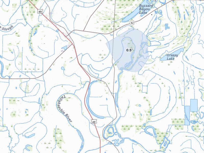 NEXRAD radar-signature map of the hail storm over Webb, MS on Jul 25, 2026