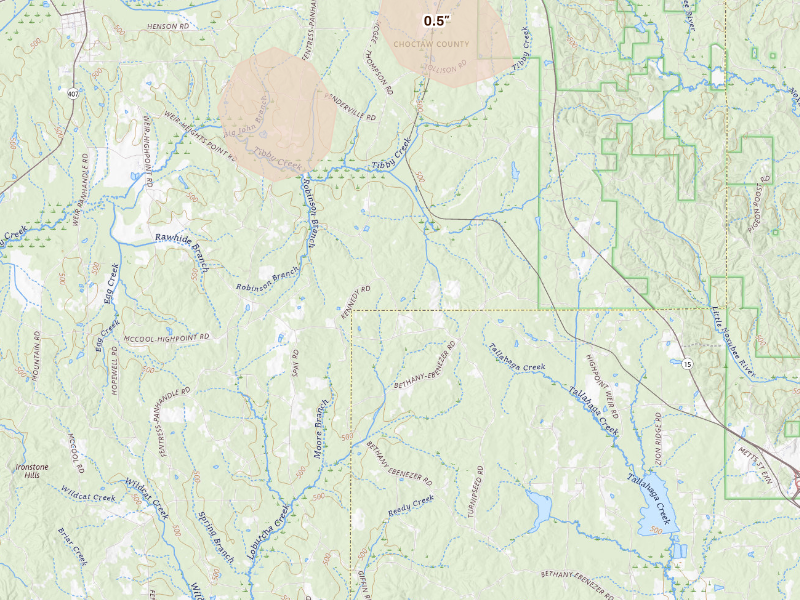 Radar-estimated hail-size map of the storm over Weir, MS