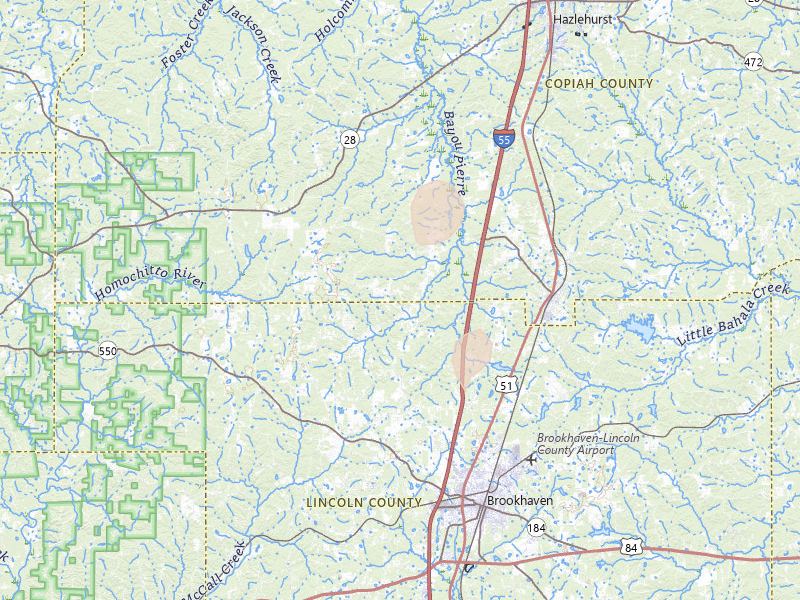 Radar-estimated hail-size map of the storm over Wesson, MS on Jul 1, 2026