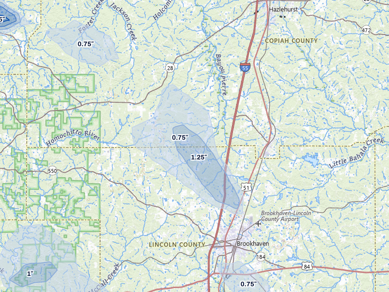 NEXRAD radar-signature map of the hail storm over Wesson, MS on Jul 1, 2026