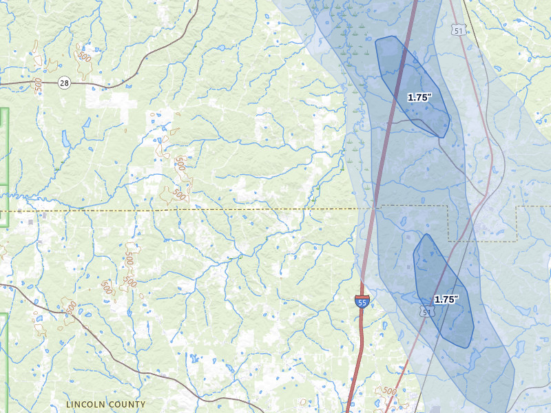 NEXRAD radar-signature map of the hail storm over Wesson, MS on Aug 21, 2026
