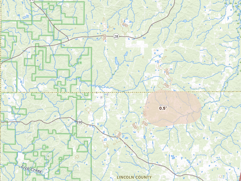 Radar-estimated hail-size map of the storm over Wesson, MS
