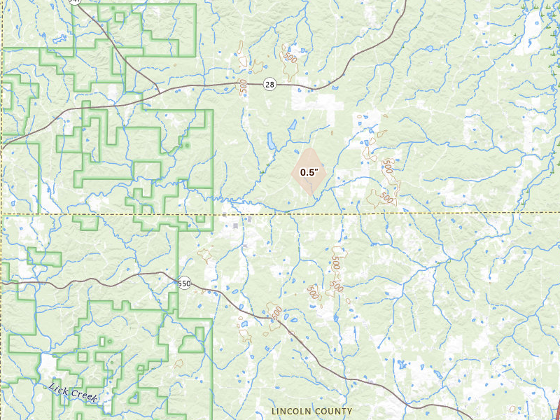 Radar-estimated hail-size map of the storm over Wesson, MS