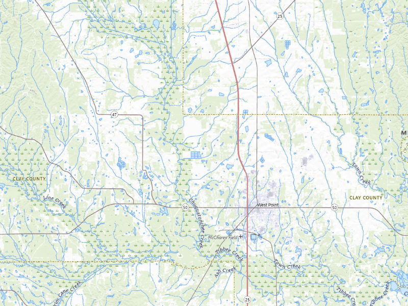 Radar-estimated hail-size map of the storm over West Point, MS on Mar 7, 2026