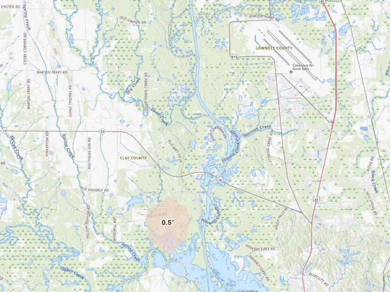 Radar-estimated hail-size map of the storm over West Point, MS
