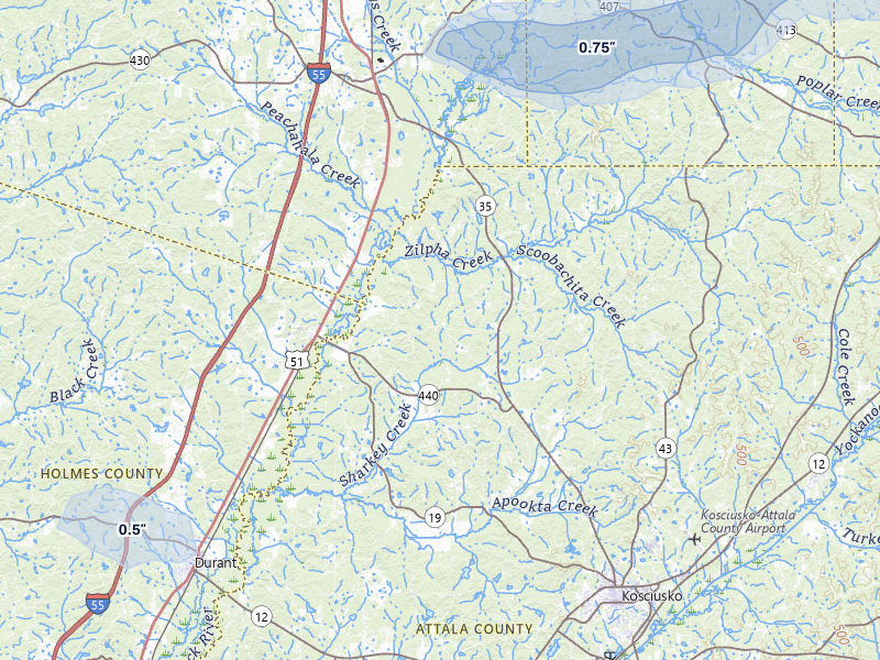 NEXRAD radar-signature map of the hail storm over West, MS on Apr 28, 2026