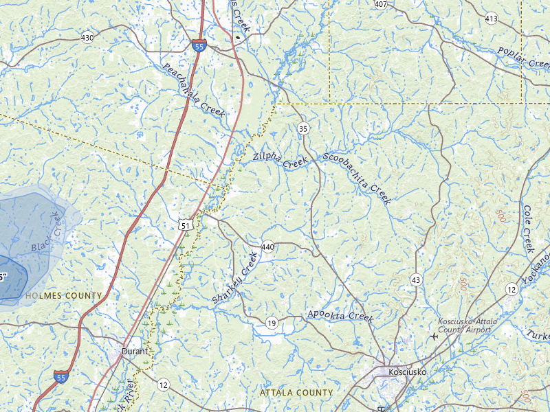 NEXRAD radar-signature map of the hail storm over West, MS on Jul 4, 2026