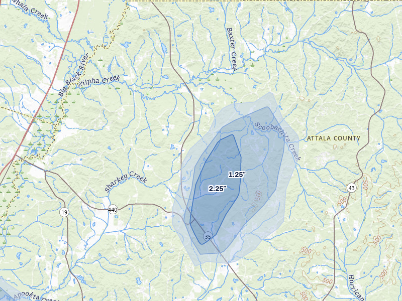 NEXRAD radar-signature map of the hail storm over West, MS on Aug 19, 2026