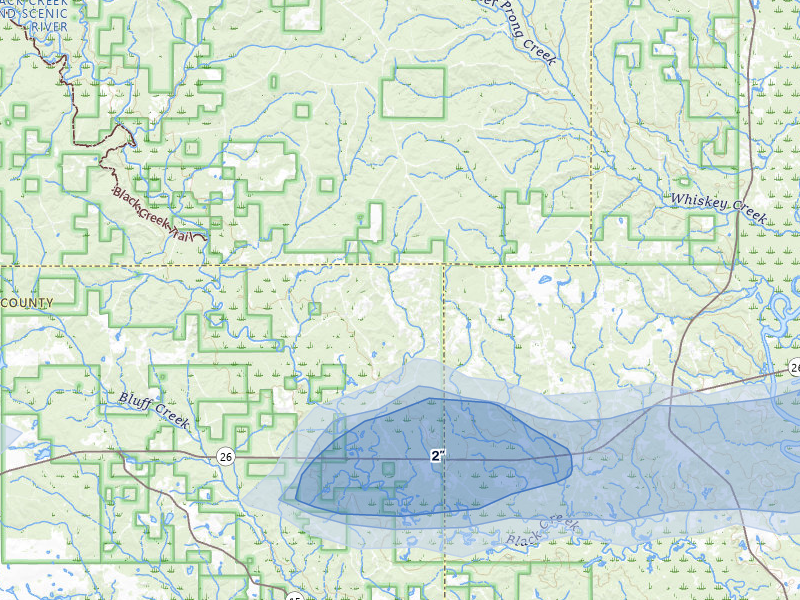 NEXRAD radar-signature map of the hail storm over Wiggins, MS on May 8, 2026