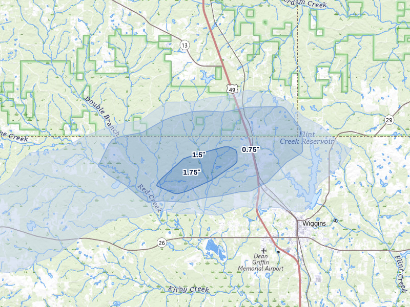 NEXRAD radar-signature map of the hail storm over Wiggins, MS on Aug 20, 2026