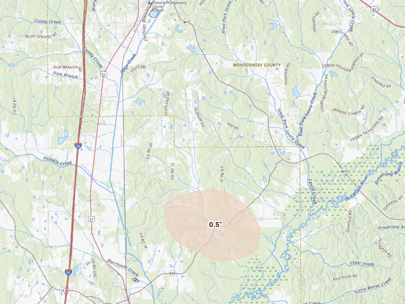 Radar-estimated hail-size map of the storm over Winona, MS