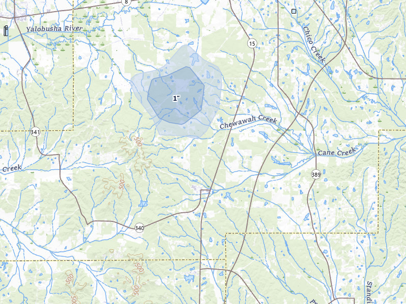 NEXRAD radar-signature map of the hail storm over Woodland, MS on May 6, 2026