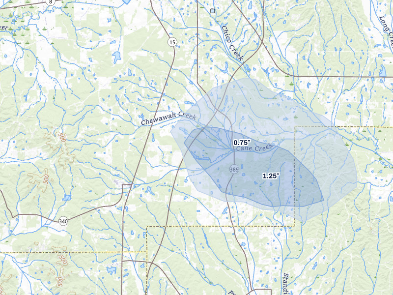 NEXRAD radar-signature map of the hail storm over Woodland, MS on Aug 10, 2026
