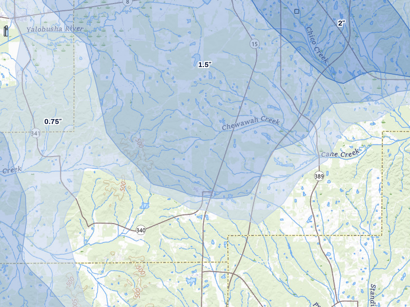 NEXRAD radar-signature map of the hail storm over Woodland, MS on Aug 20, 2026