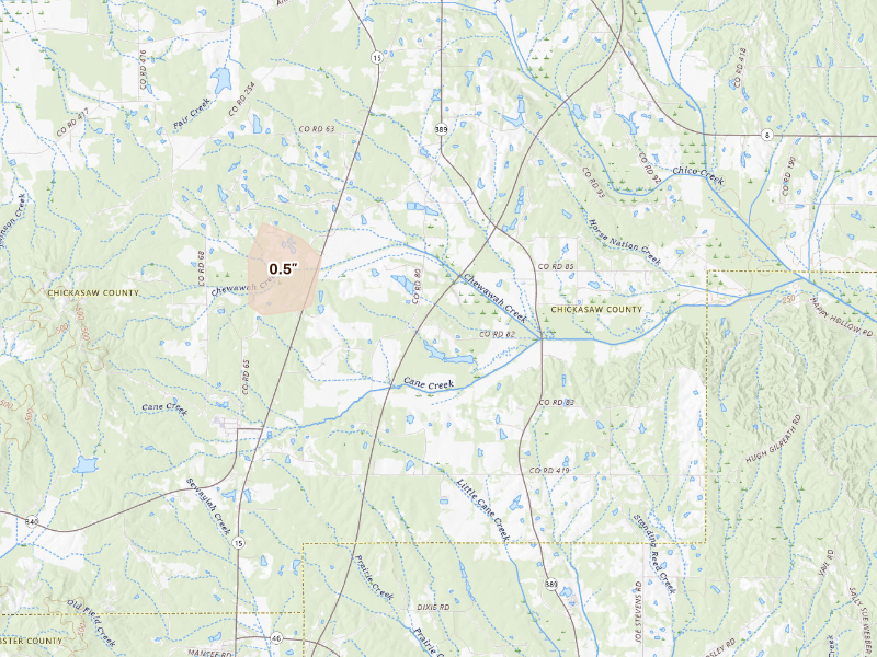 Radar-estimated hail-size map of the storm over Woodland, MS