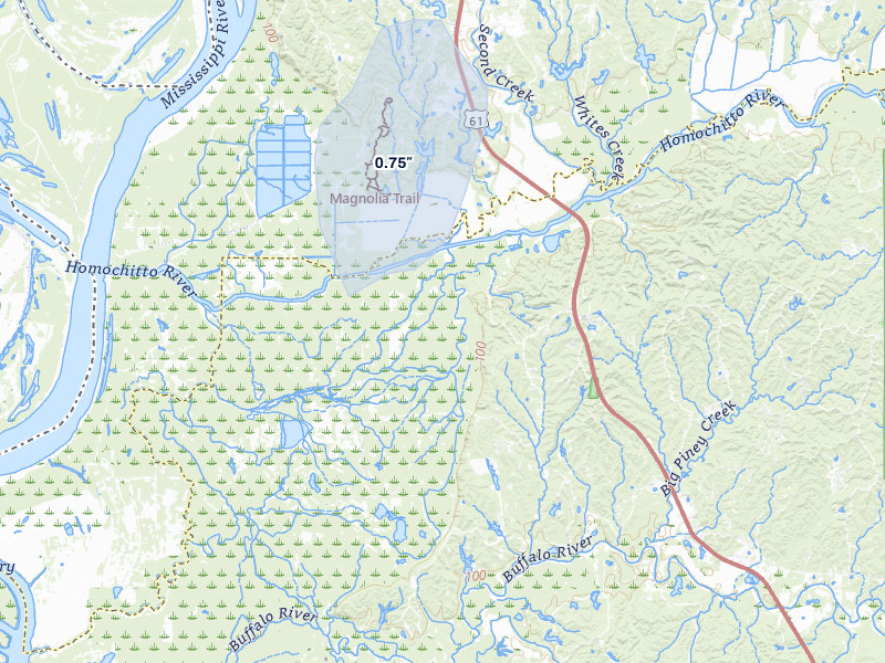 NEXRAD radar-signature map of the hail over Woodville, MS