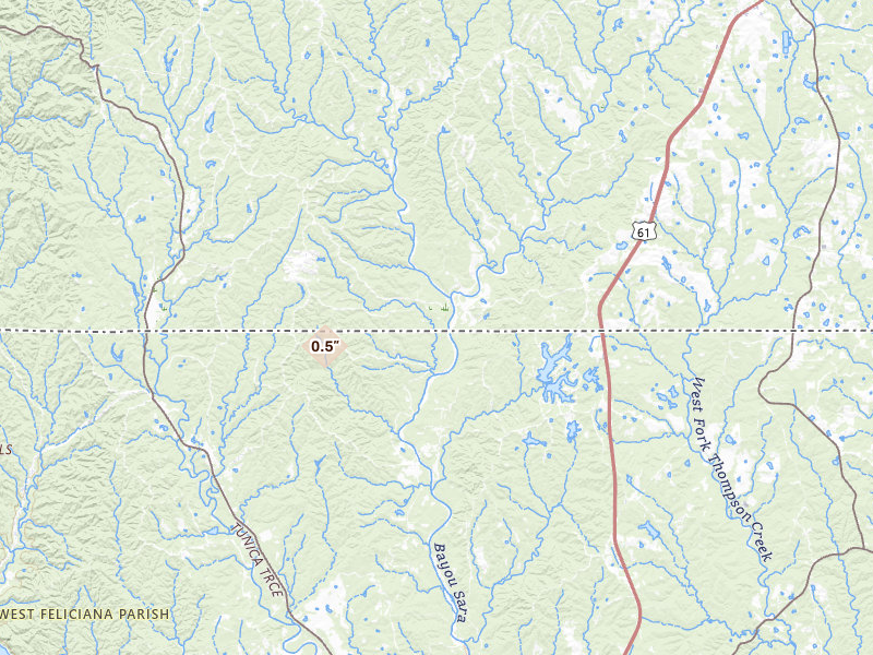 Radar-estimated hail-size map of the storm over Woodville, MS