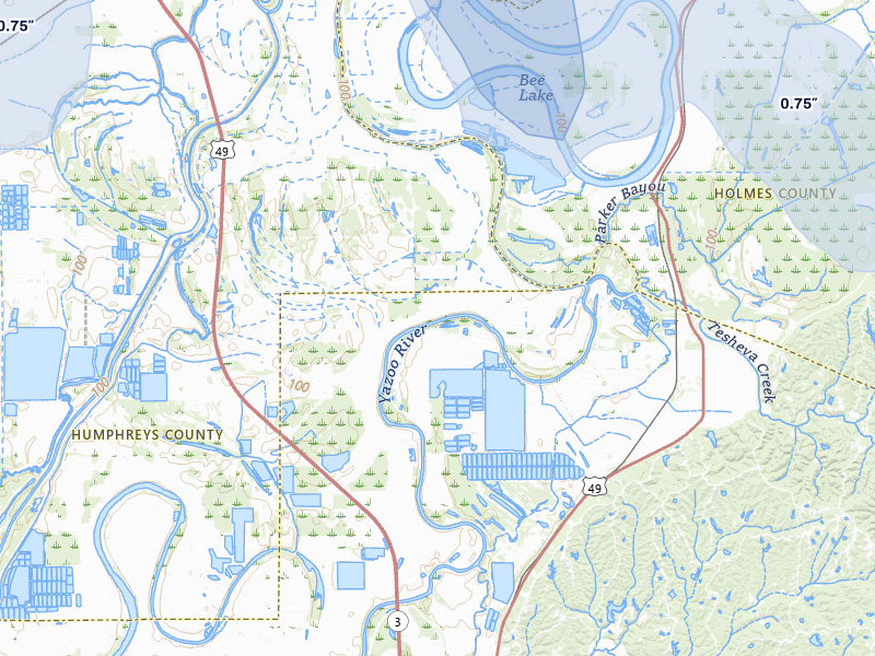 NEXRAD radar-signature map of the hail over Yazoo City, MS