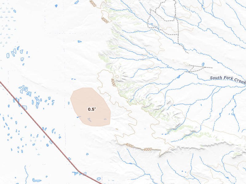 Radar-estimated hail-size map of the storm over Acton, MT on Jul 16, 2026