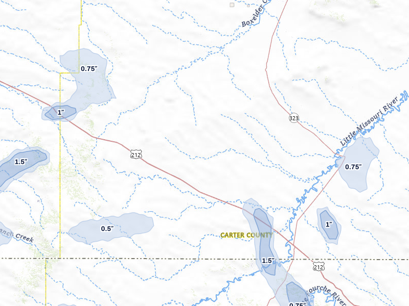 NEXRAD radar-signature map of the hail storm over Alzada, MT on Jul 8, 2026