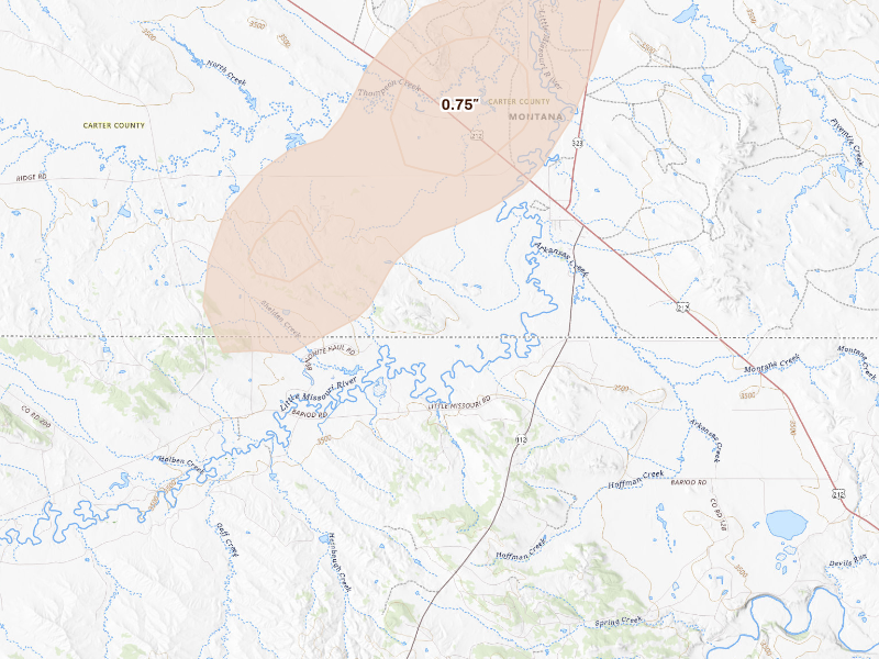 Radar-estimated hail-size map of the storm over Alzada, MT