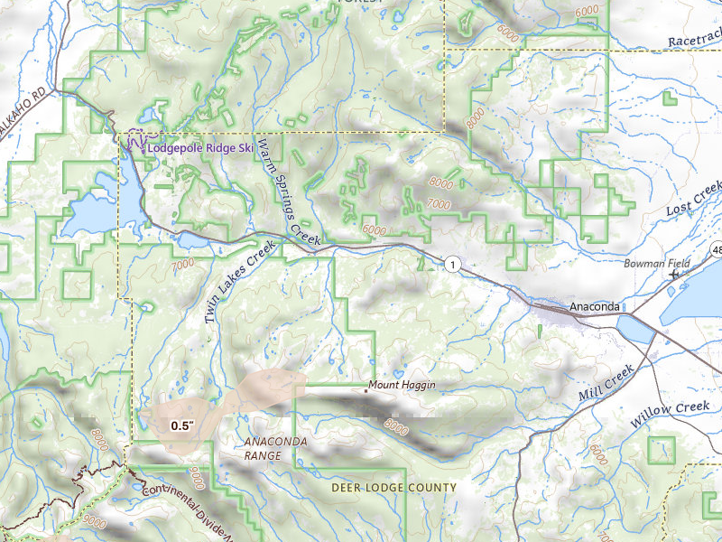 Radar-estimated hail-size map of the storm over Anaconda, MT on Jul 8, 2026