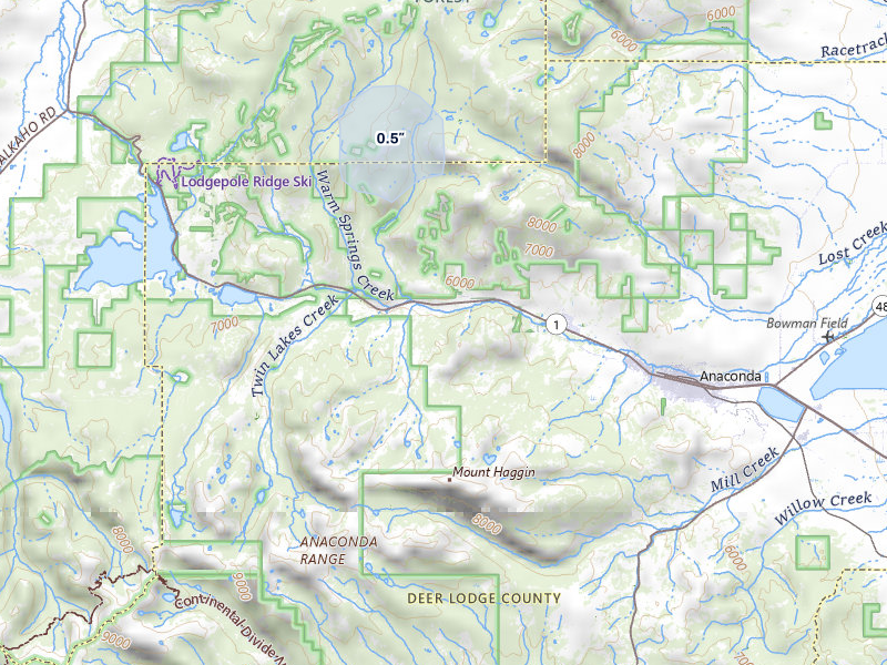 NEXRAD radar-signature map of the hail storm over Anaconda, MT on Jul 30, 2026