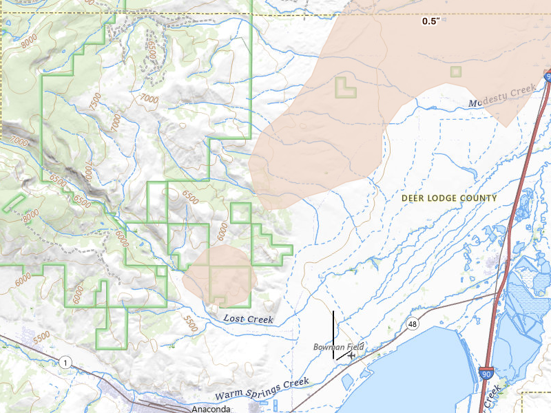Radar-estimated hail-size map of the storm over Anaconda, MT on Sep 5, 2026