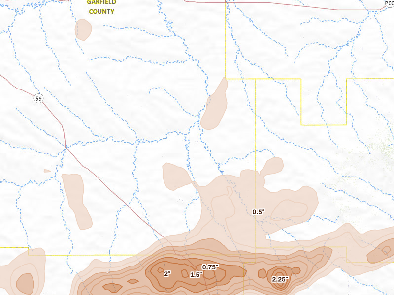 Radar-estimated hail-size map of the storm over Angela, MT on Jul 2, 2026