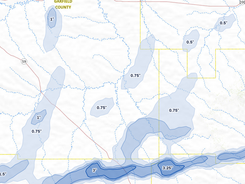 NEXRAD radar-signature map of the hail over Angela, MT