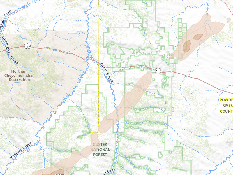Radar-estimated hail-size map of the storm over Ashland, MT on Jun 1, 2026