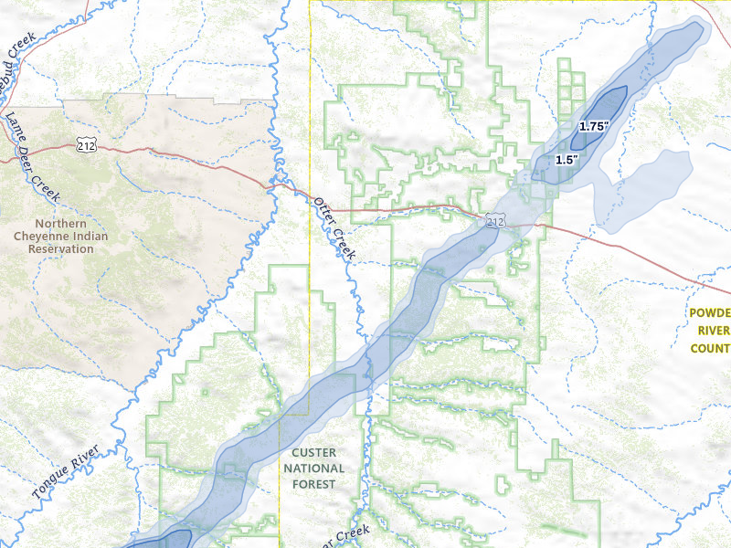 NEXRAD radar-signature map of the hail storm over Ashland, MT on Jun 1, 2026