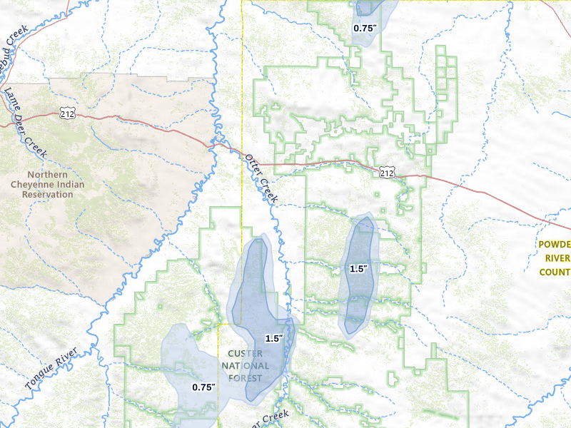 NEXRAD radar-signature map of the hail storm over Ashland, MT on Jun 26, 2026