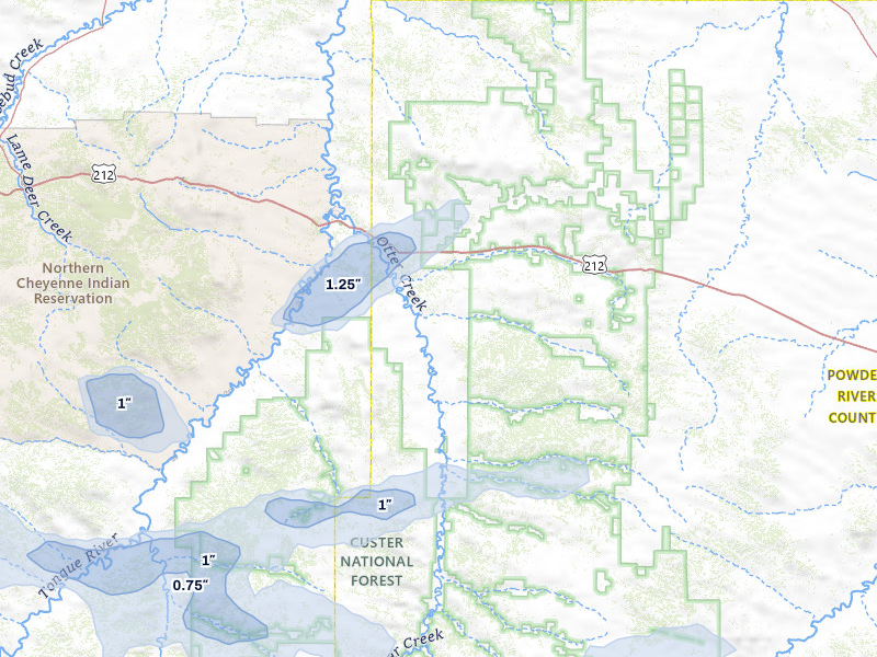 NEXRAD radar-signature map of the hail storm over Ashland, MT on Jul 3, 2026