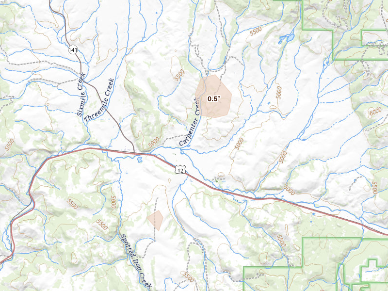 Radar-estimated hail-size map of the storm over Avon, MT on May 28, 2026