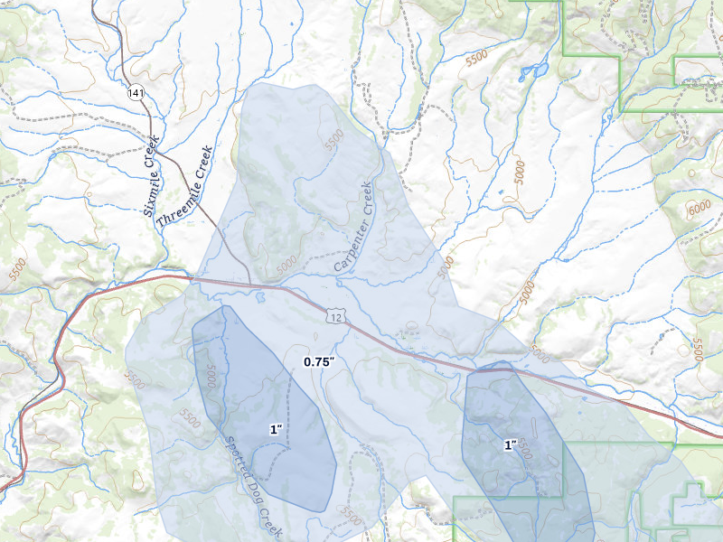 NEXRAD radar-signature map of the hail storm over Avon, MT on May 28, 2026