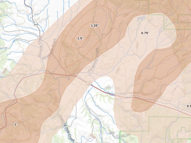 Radar-estimated hail-size map of the storm over Avon, MT