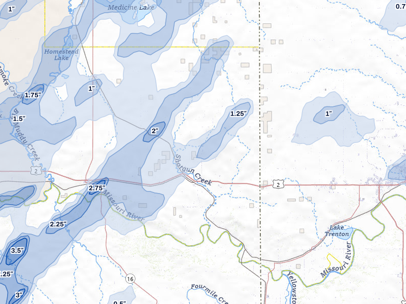 NEXRAD radar-signature map of the hail storm over Bainville, MT on Jun 6, 2026