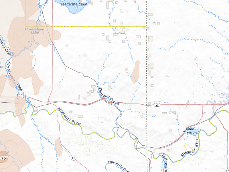 Radar-estimated hail-size map of the storm over Bainville, MT on Jun 27, 2026