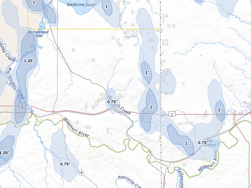 NEXRAD radar-signature map of the hail storm over Bainville, MT on Jun 27, 2026
