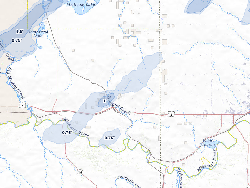NEXRAD radar-signature map of the hail storm over Bainville, MT on Jul 3, 2026