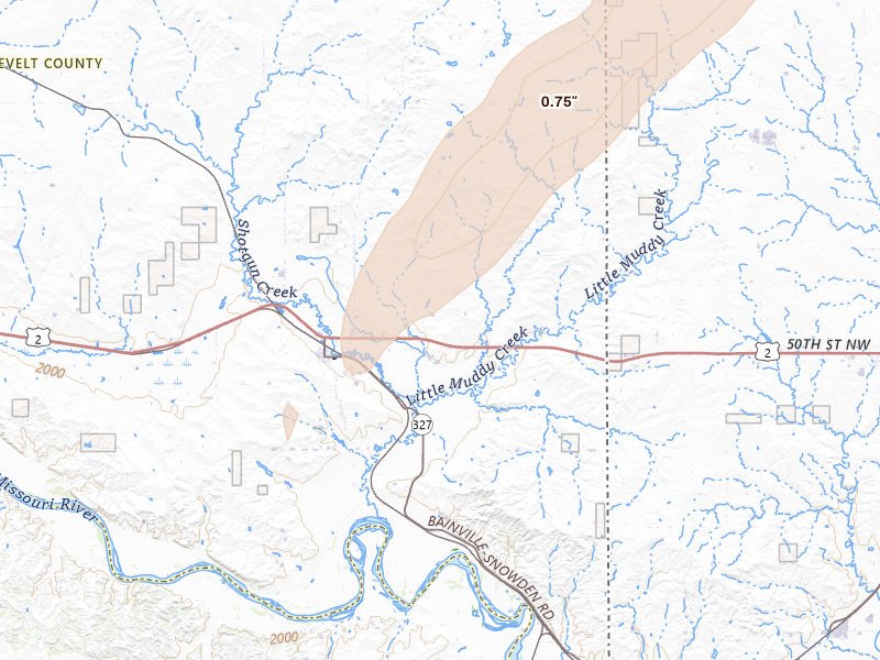 Radar-estimated hail-size map of the storm over Bainville, MT