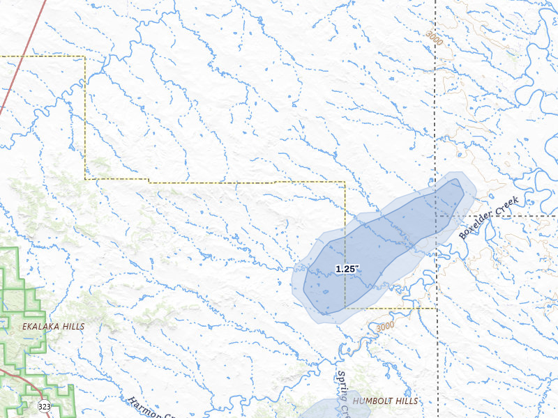 NEXRAD radar-signature map of the hail storm over Baker, MT on Jul 1, 2026