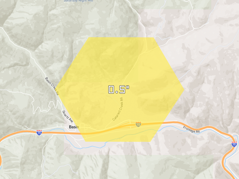 Hail map of Basin, MT on Jul 8, 2026, hail up to 0.5"