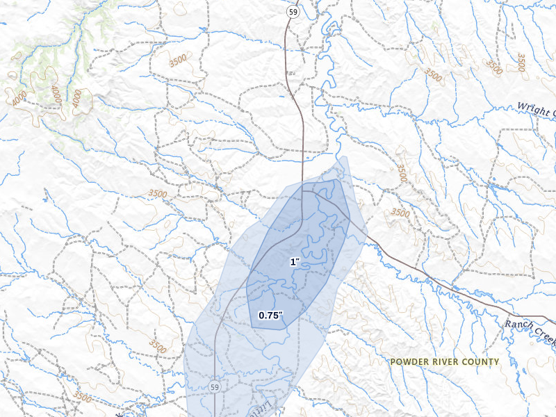 NEXRAD radar-signature map of the hail over Biddle, MT