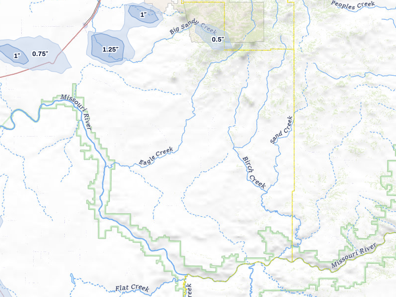 NEXRAD radar-signature map of the hail storm over Big Sandy, MT on May 28, 2026