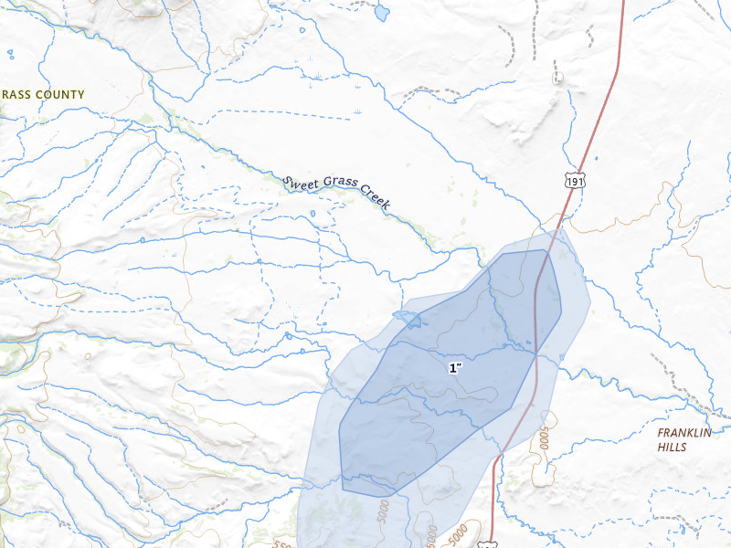 NEXRAD radar-signature map of the hail over Big Timber, MT