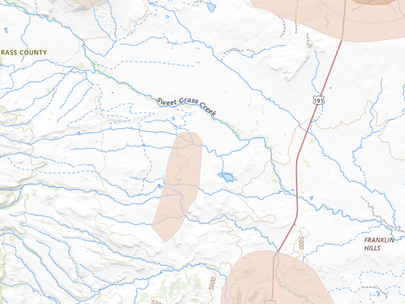 Radar-estimated hail-size map of the storm over Big Timber, MT on Jul 14, 2026